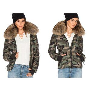 SAM. New York Camo Asiatic Raccoon Fur Freestyle Down Jacket Size Medium